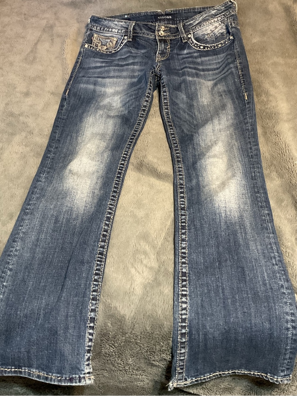 Vigoss Distressed Blue Bootcut Jeans with Fading